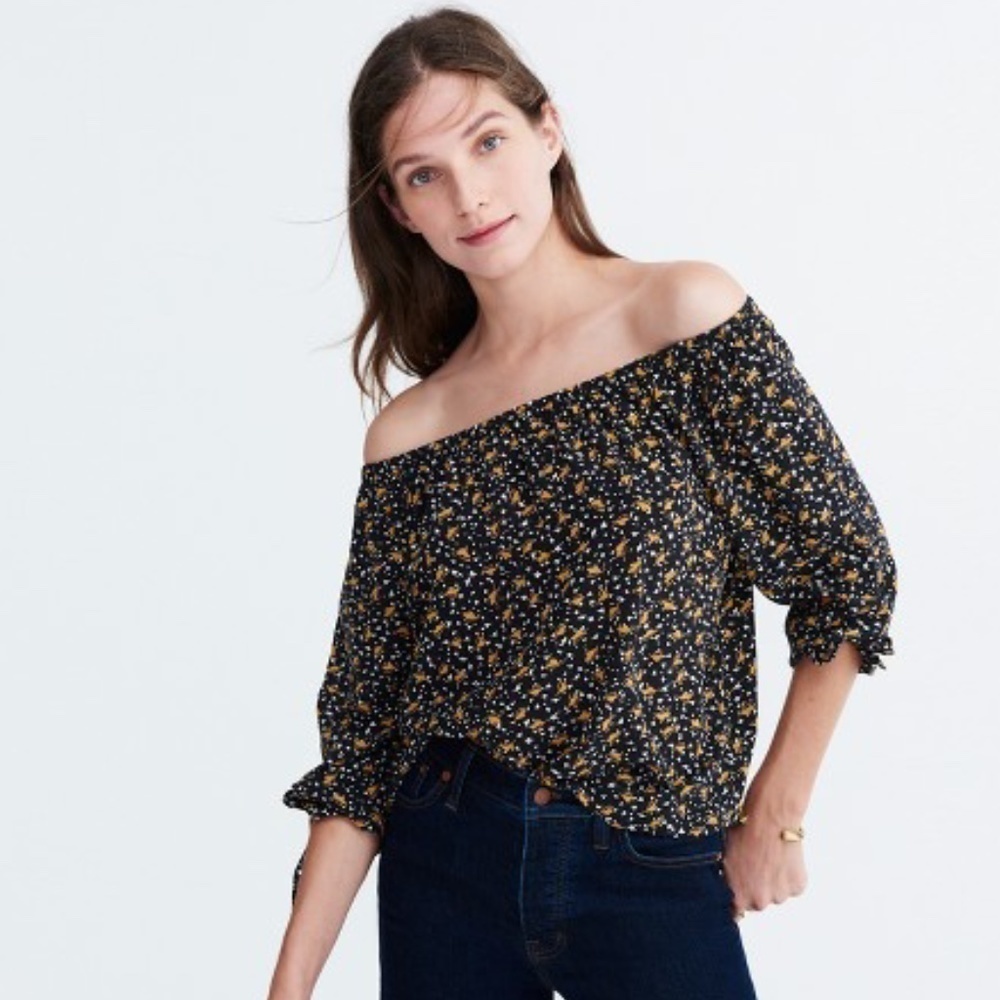 Madewell Women's Falling Leaves Off the Shoulder Silk Top - Picture 2 of 7